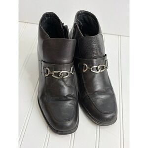 Vintage Baťa Marie‎ Claire Black Leather Bit Ankle Booties Women's 39